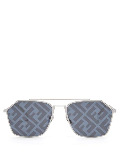Matchesfashion.com Fendi - Ff Print Aviator Metal Sunglasses - Mens - Silver