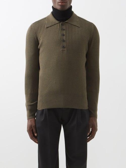 Erdem - Rory Ribbed Merino-blend Polo Top - Mens - Green