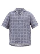 Matchesfashion.com Jw Anderson - Logo-print Windowpane-check Linen Shirt - Mens - Navy