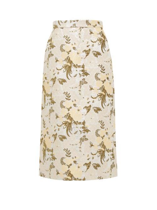 Matchesfashion.com Brock Collection - Floral-brocade Pencil Skirt - Womens - Green Multi