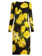 Dolce & Gabbana Tulip-print Long-sleeved Crepe Dress