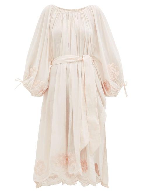 Matchesfashion.com Innika Choo - Embroidered Cotton Dress - Womens - Light Pink