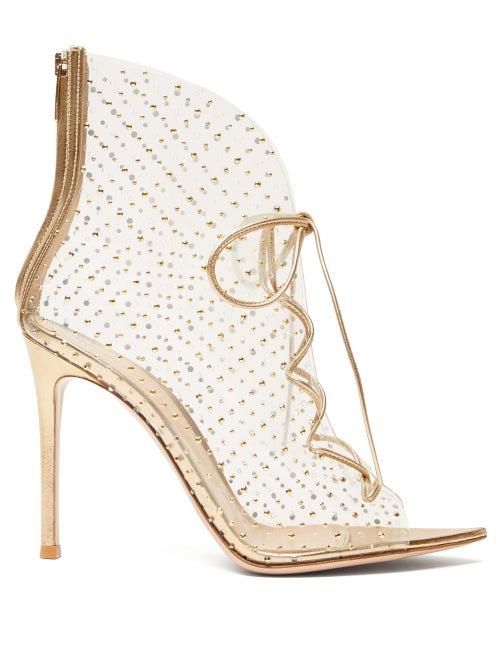 Matchesfashion.com Gianvito Rossi - Helmut 105 Studded Pvc Ankle Boots - Womens - Gold