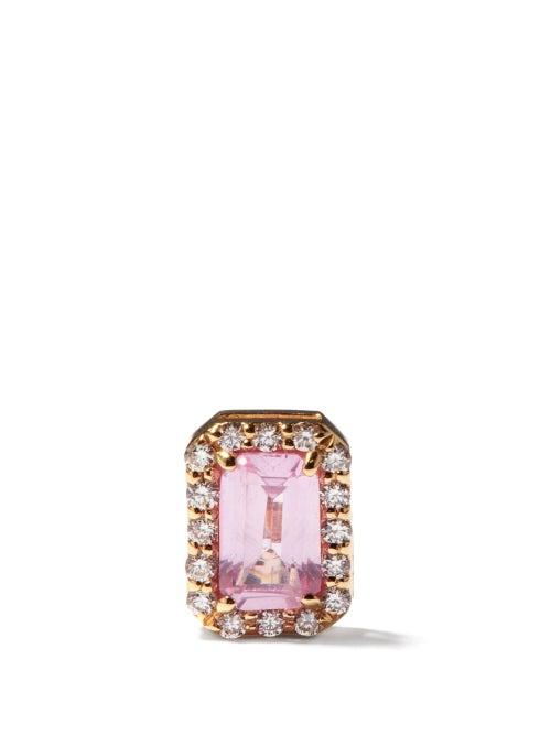Ladies Fine Jewellery Alison Lou - Diamond, Sapphire & 14kt Gold Single Stud Earring - Womens - Pink Multi