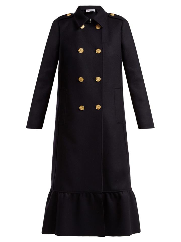 Redvalentino Frilled-hem Wool-blend Double-breasted Coat