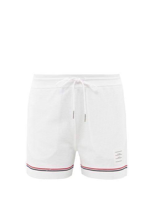 Thom Browne - Tricolour-stripe Ribbed Cotton Shorts - Womens - White