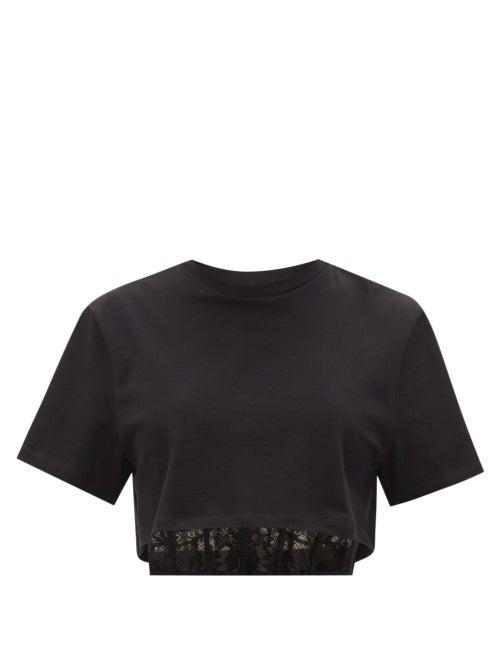 Matchesfashion.com Alexander Mcqueen - Corset-hem Cropped Cotton-jersey T-shirt - Womens - Black