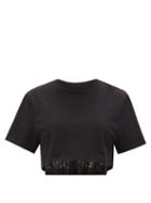 Matchesfashion.com Alexander Mcqueen - Corset-hem Cropped Cotton-jersey T-shirt - Womens - Black