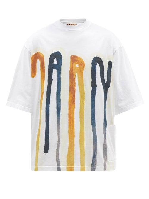 Marni - Paint-drop Logo Cotton-jersey T-shirt - Mens - White Multi