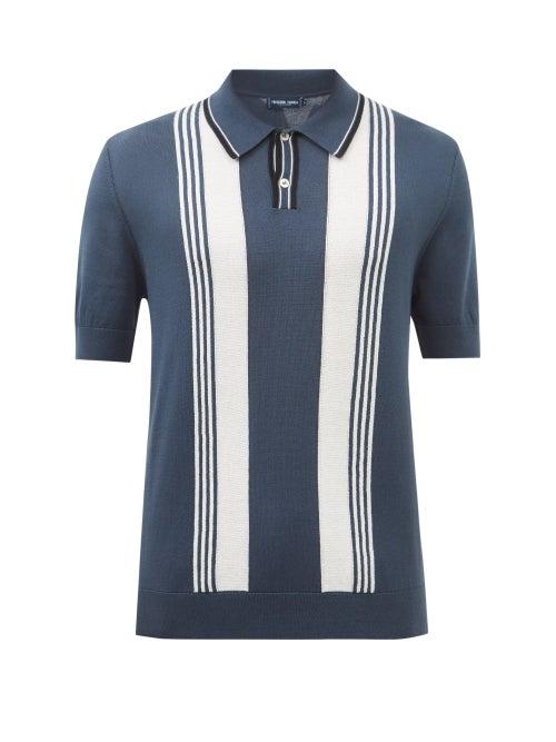 Frescobol Carioca - Francisco Striped Cotton-blend Jersey Polo Shirt - Mens - Navy Multi