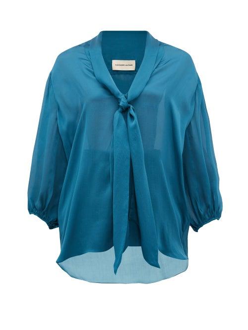 Matchesfashion.com Alexandre Vauthier - Knotted Silk Blouse - Womens - Blue