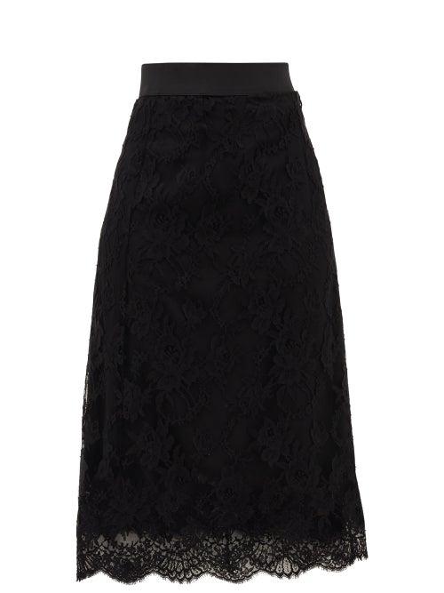 Matchesfashion.com Dolce & Gabbana - High-rise Cotton-blend Lace Midi Skirt - Womens - Black