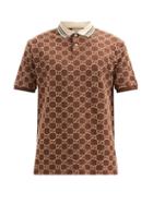 Matchesfashion.com Gucci - Gg-embroidered Cotton-piqu Polo Shirt - Mens - Brown