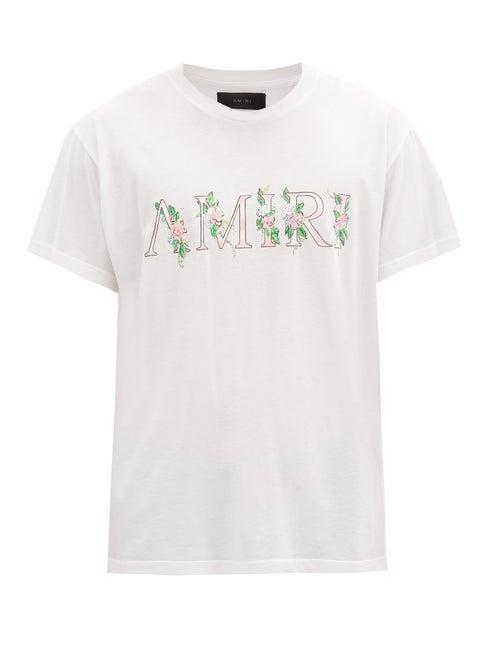 Matchesfashion.com Amiri - Floral Logo-print Cotton-jersey T-shirt - Mens - White