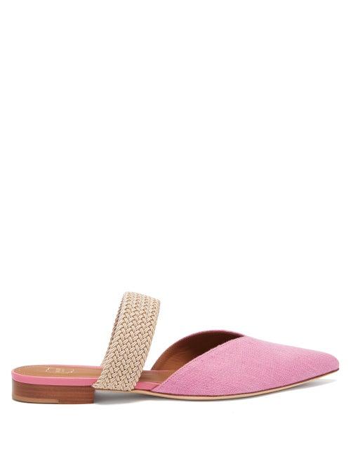Matchesfashion.com Malone Souliers - Maisie Woven-strap Linen Backless Flats - Womens - Pink
