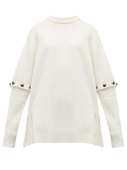 Matchesfashion.com Chlo - Button Through Sleeves Wool Blend Sweater - Womens - White