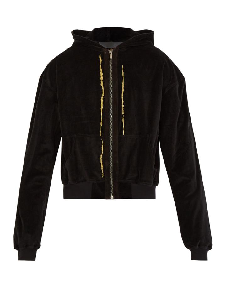 Haider Ackermann Embroidered Zip-up Hooded Velvet Sweatshirt