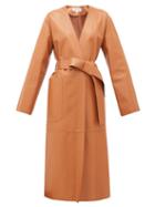 Matchesfashion.com Loewe - Collarless Belted Leather Coat - Womens - Tan