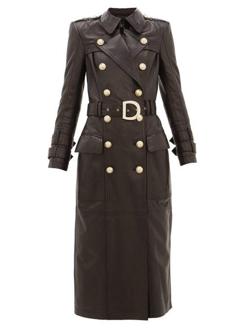 Matchesfashion.com Balmain - Double-breasted Leather Trench Coat - Womens - Black