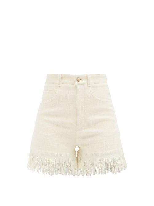 Chlo - Frayed Silk-tweed Shorts - Womens - Cream