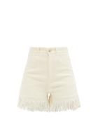 Chlo - Frayed Silk-tweed Shorts - Womens - Cream