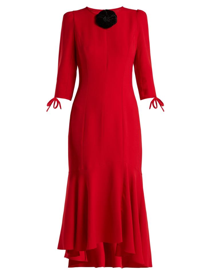 Andrew Gn Flower Appliqu Crepe Midi Dress