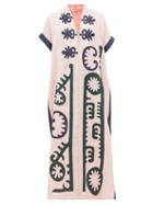 Matchesfashion.com Vita Kin - Marlborough Floral Appliqu Linen Dress - Womens - Light Pink