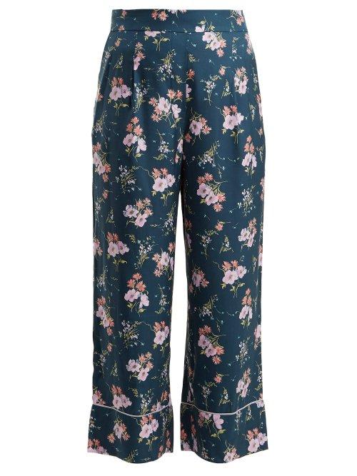 Matchesfashion.com Rebecca Taylor - Emilia Floral Print Silk Blend Trousers - Womens - Navy Multi