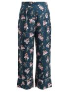 Matchesfashion.com Rebecca Taylor - Emilia Floral Print Silk Blend Trousers - Womens - Navy Multi