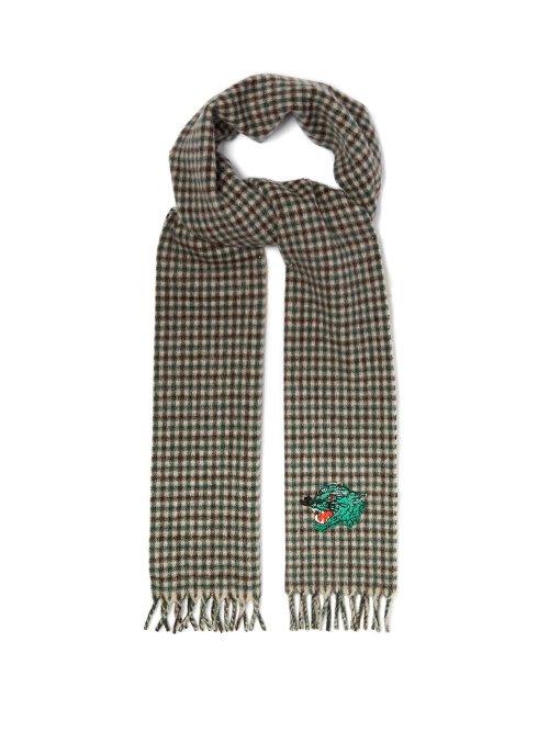 Matchesfashion.com Gucci - Panther Embroidered Checked Scarf - Mens - Grey Multi