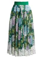 Dolce & Gabbana Hydrangea-print Lace-trimmed Chiffon Skirt