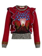 Valentino Enchanted Volcano Ruffled-shoulder Sweater