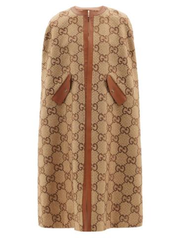 Gucci - Crystal-embellished Gg-monogram Cape Coat - Womens - Camel