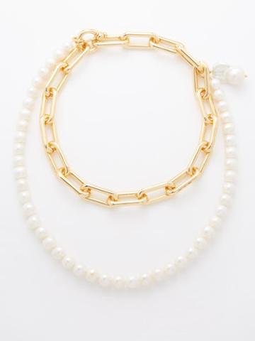 Timeless Pearly - Double Freshwater Pearl And Gold-plated Choker - Womens - Pearl