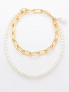Timeless Pearly - Double Freshwater Pearl And Gold-plated Choker - Womens - Pearl