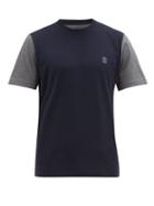 Matchesfashion.com Brunello Cucinelli - Logo Embroidered Bi Tone Cotton T Shirt - Mens - Navy