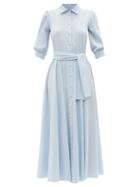 Matchesfashion.com Luisa Beccaria - Belted Striped Cotton-blend Midi Shirt Dress - Womens - Blue Stripe