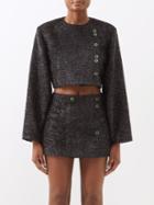 Ganni - Eyelet Padded-shoulder Lurex Jacket - Womens - Black