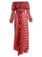 Matchesfashion.com Raquel Diniz - Ane Off The Shoulder Silk Chiffon Dress - Womens - Red Print