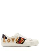 Gucci New Ace Embroidered Leather Trainers