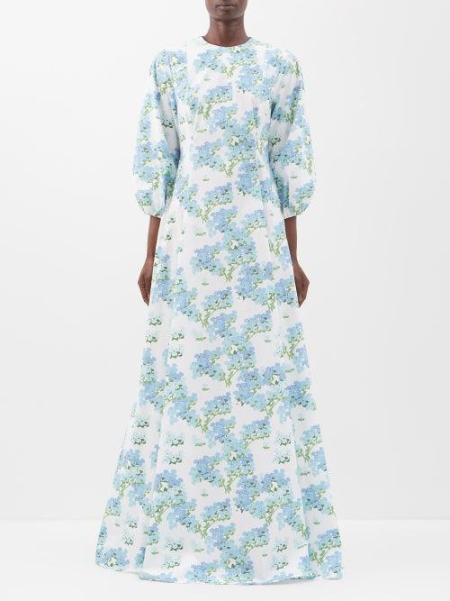 Bernadette - Maddie Floral-print Cotton-blend Gown - Womens - Blue Print