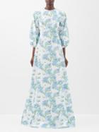 Bernadette - Maddie Floral-print Cotton-blend Gown - Womens - Blue Print