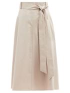 Matchesfashion.com Tibi - Belted Organic Cotton-poplin Midi Skirt - Womens - Beige
