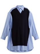 Matchesfashion.com Maison Margiela - Contrast Panel Striped Cotton Shirt - Womens - Blue