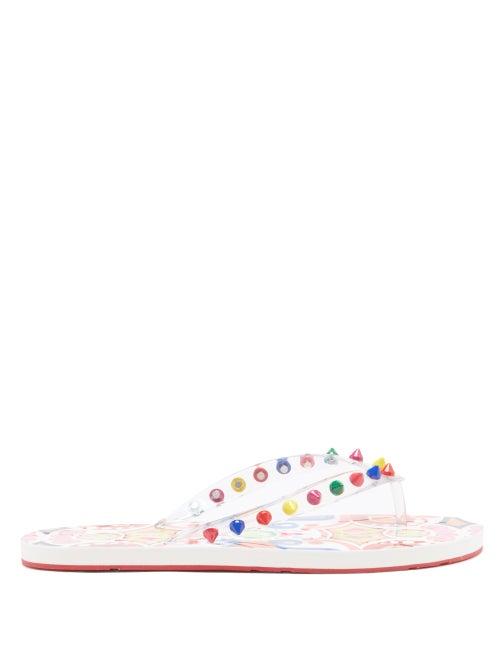 Christian Louboutin - Loubi Studded Rubber Flip Flops - Womens - White Multi