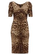 Matchesfashion.com Dolce & Gabbana - Leopard Print Ruched Silk Blend Midi Dress - Womens - Leopard