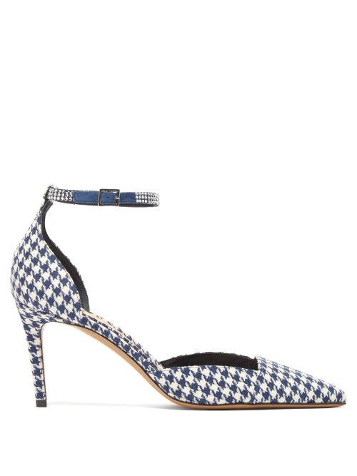 Matchesfashion.com Alexandre Vauthier - Cindy Houndstooth-print Crystal-embellished Pumps - Womens - Navy White