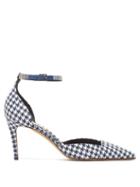 Matchesfashion.com Alexandre Vauthier - Cindy Houndstooth-print Crystal-embellished Pumps - Womens - Navy White
