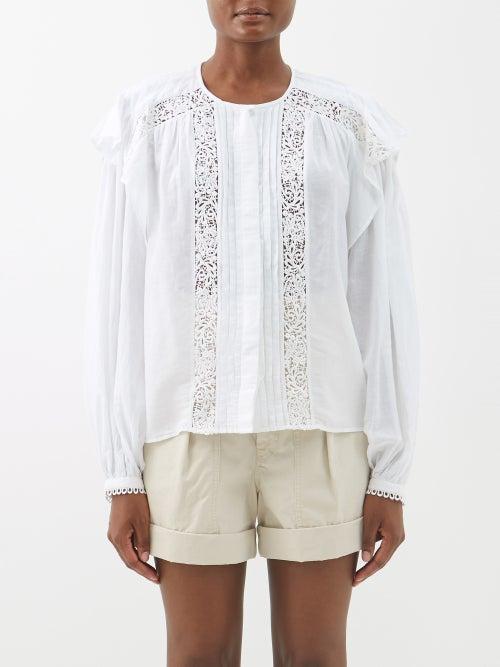 Isabel Marant Toile - Georgina Lace-insert Cotton-blend Gauze Blouse - Womens - White