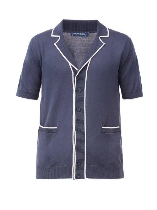Matchesfashion.com Frescobol Carioca - Cropped-sleeve Cotton-blend Cardigan - Mens - Navy